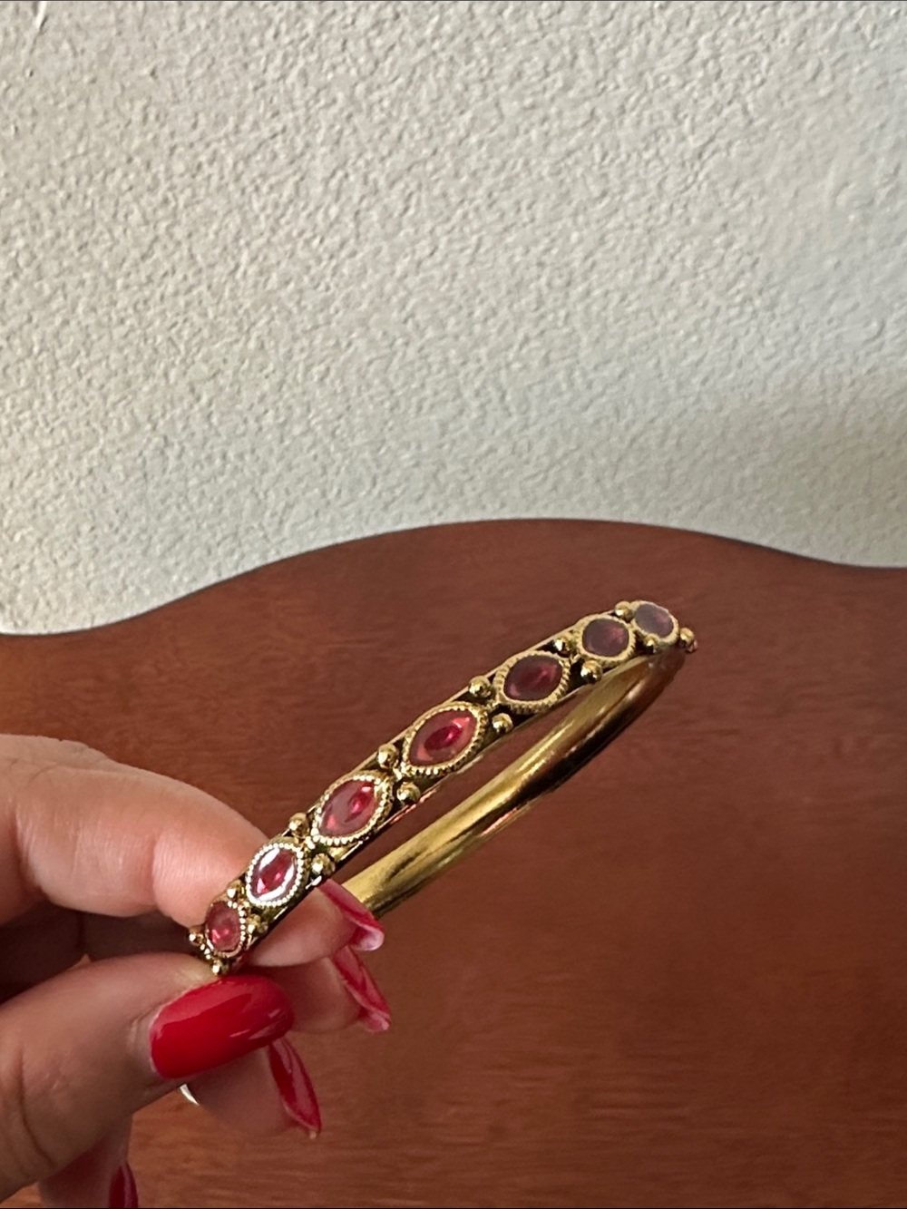 Fashion Jewelry Gold-Tone Bangle with Red Marquise Stones - Picture 3 of 7